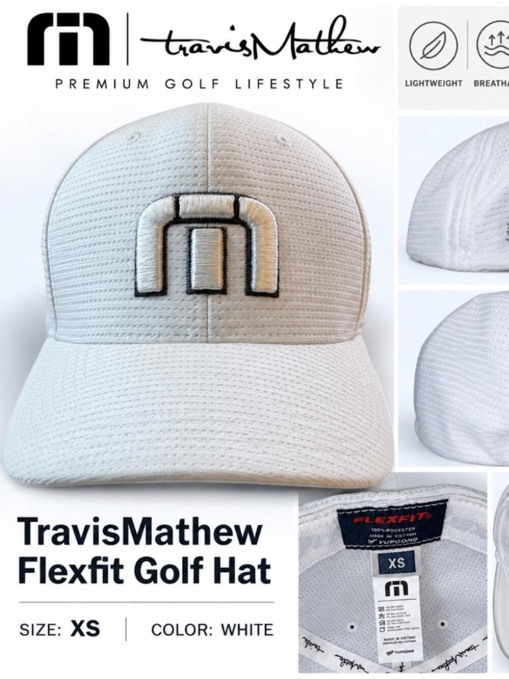 Travis Mathew B-Bahamas Fitted Hat XS White and Gray